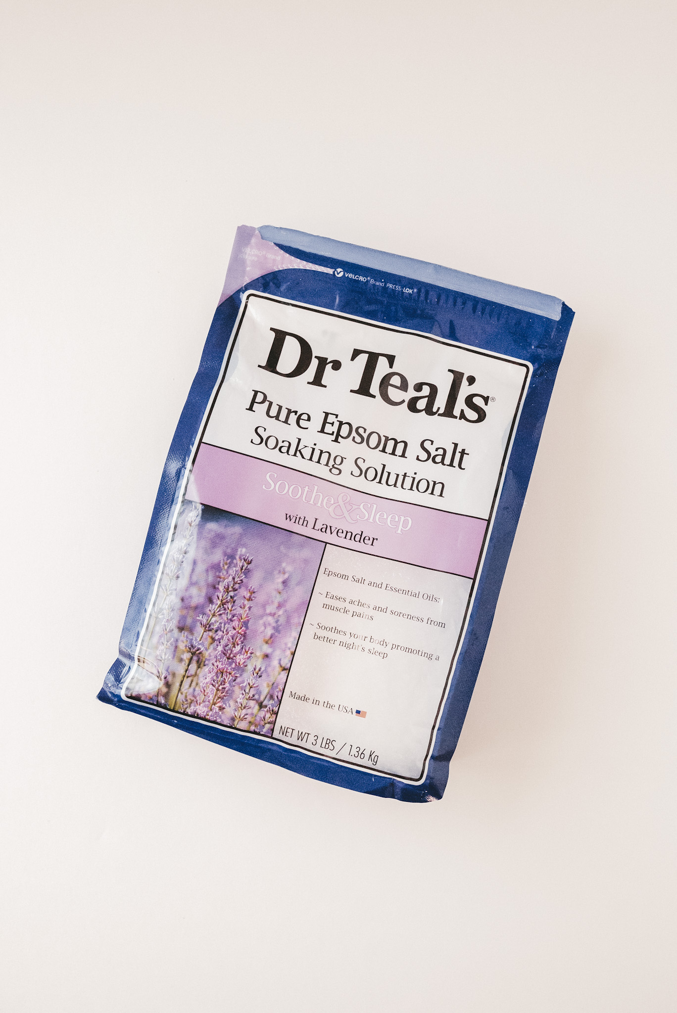 a blue, white, and purple package of Dr. Teal