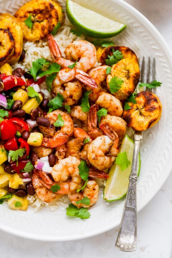Caribbean Jerk Shrimp Bowls by Eating Bird Food