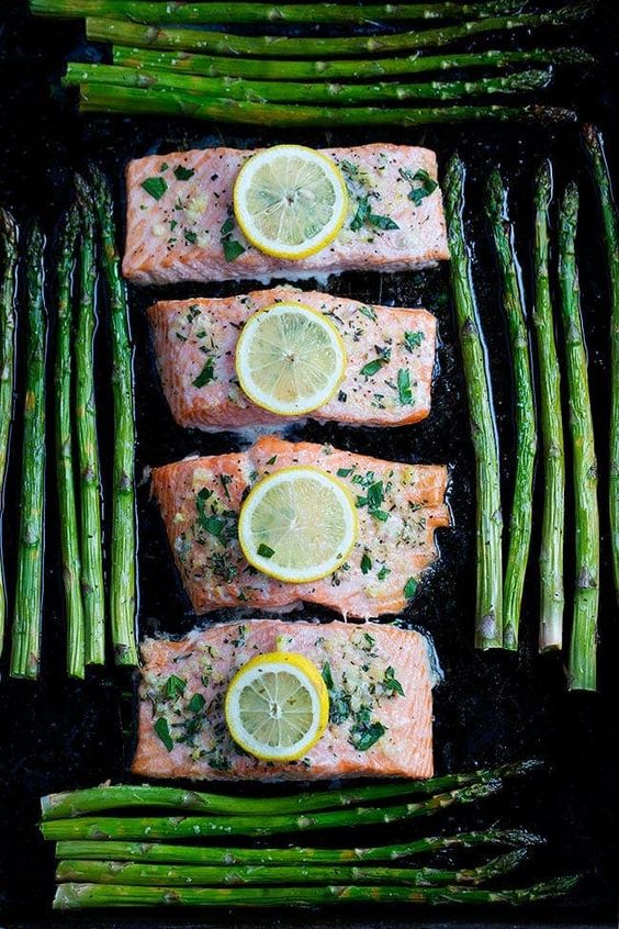 Sheet Pan Baked Salmon with Asparagus by Two Peas and Their Pod