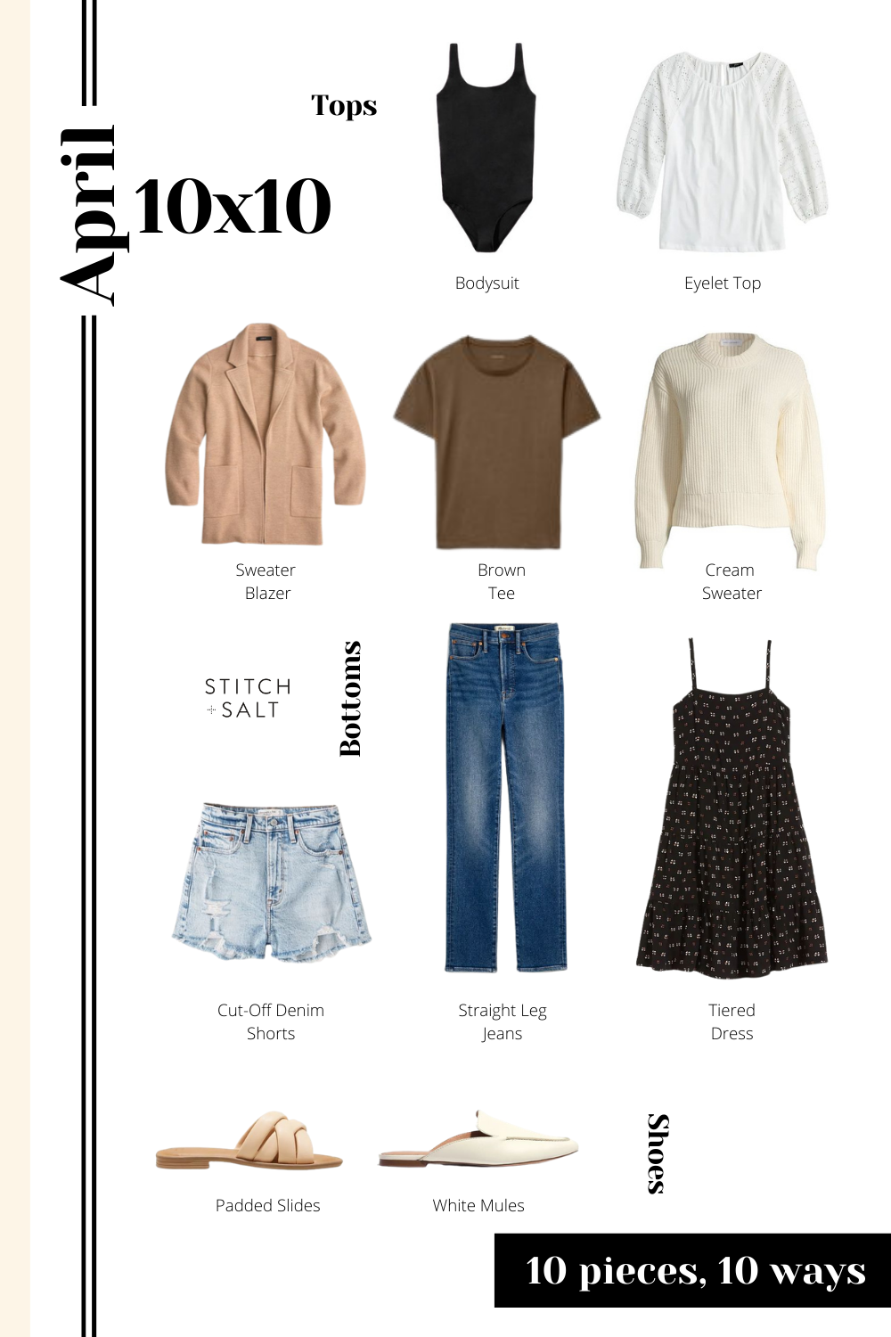 a collage graphic with neutral capsule wardrobe pieces
