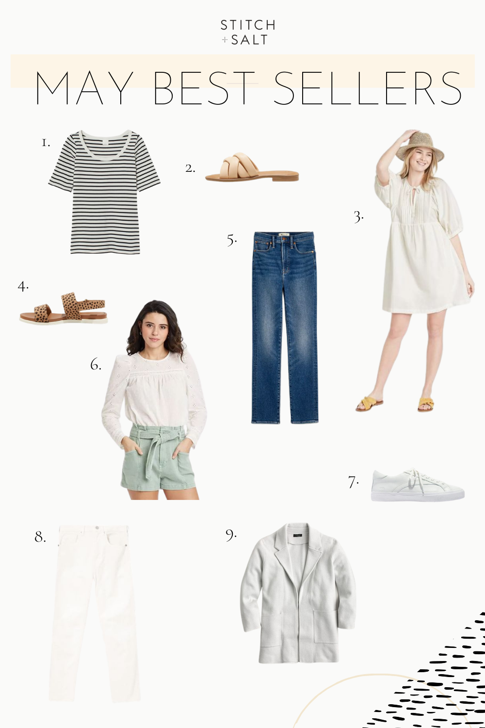 a collage graphic with 9 products that were best sellers on Stitch and Salt in May