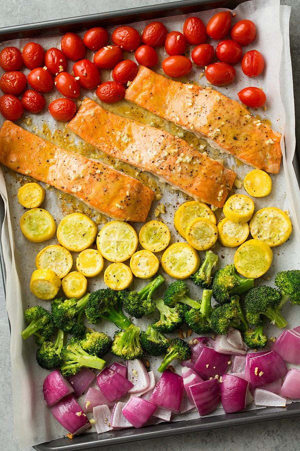 Sheet pan honey mustard salmon and rainbow veggies by Cooking Classy