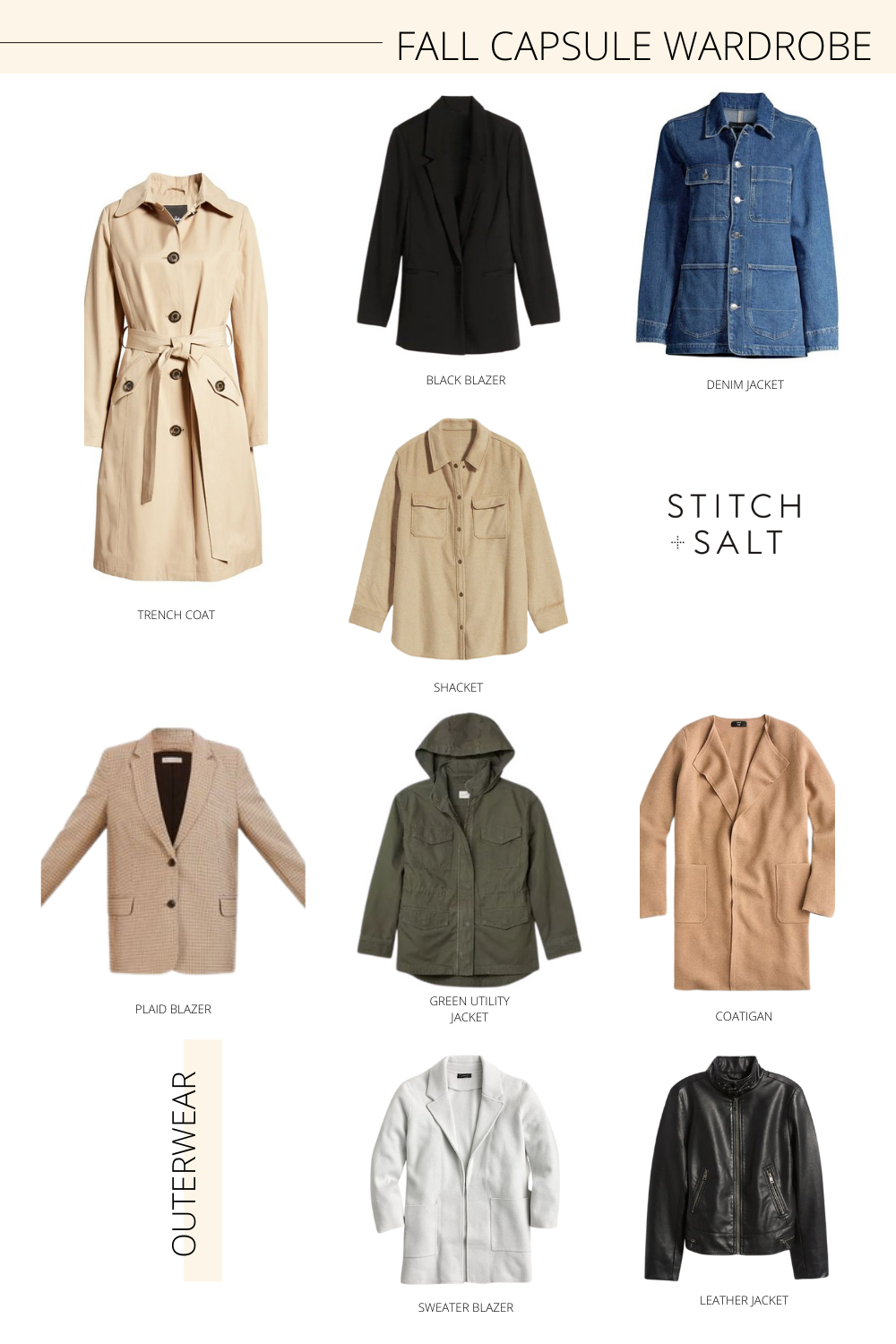 a collage graphic with outerwear included in my fall capsule wardrobe