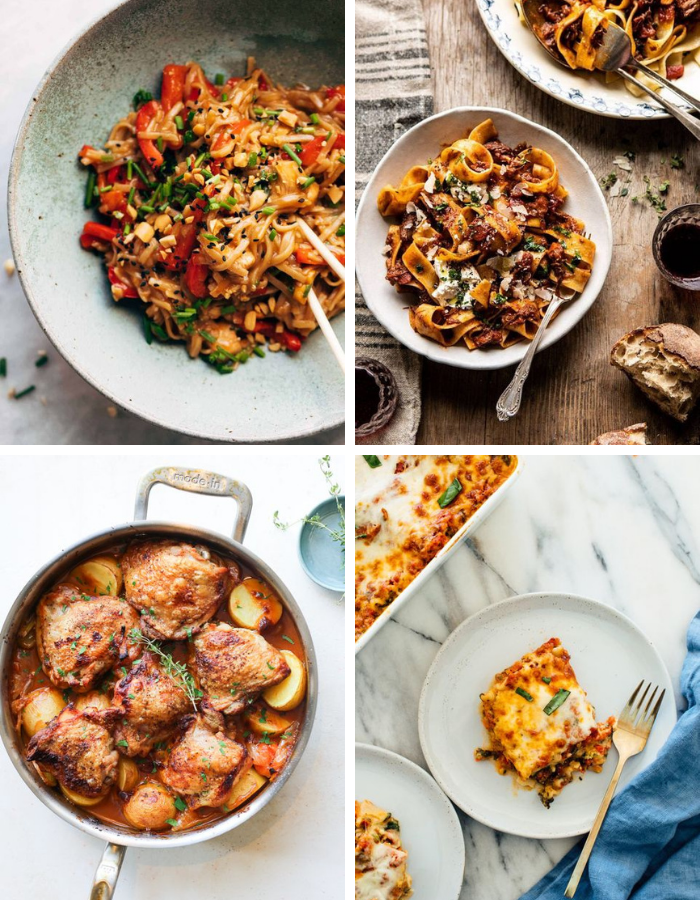 a collage graphic with four different dinner recipes to make this fall