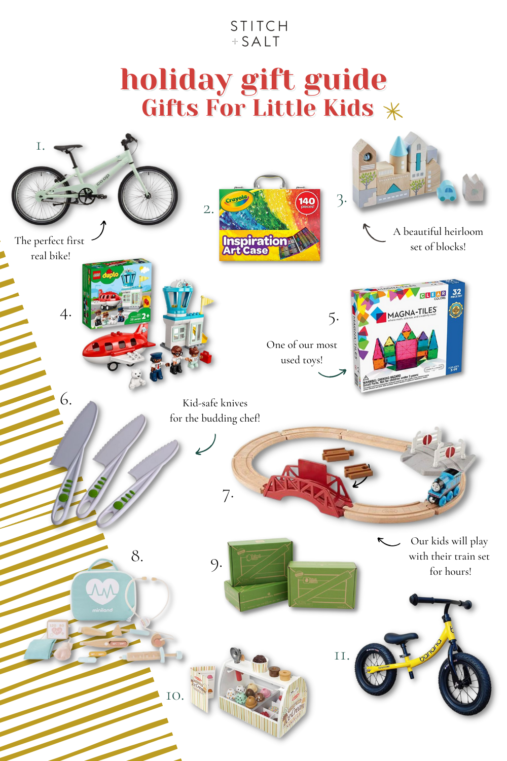 a collage graphic with gift ideas for little kids