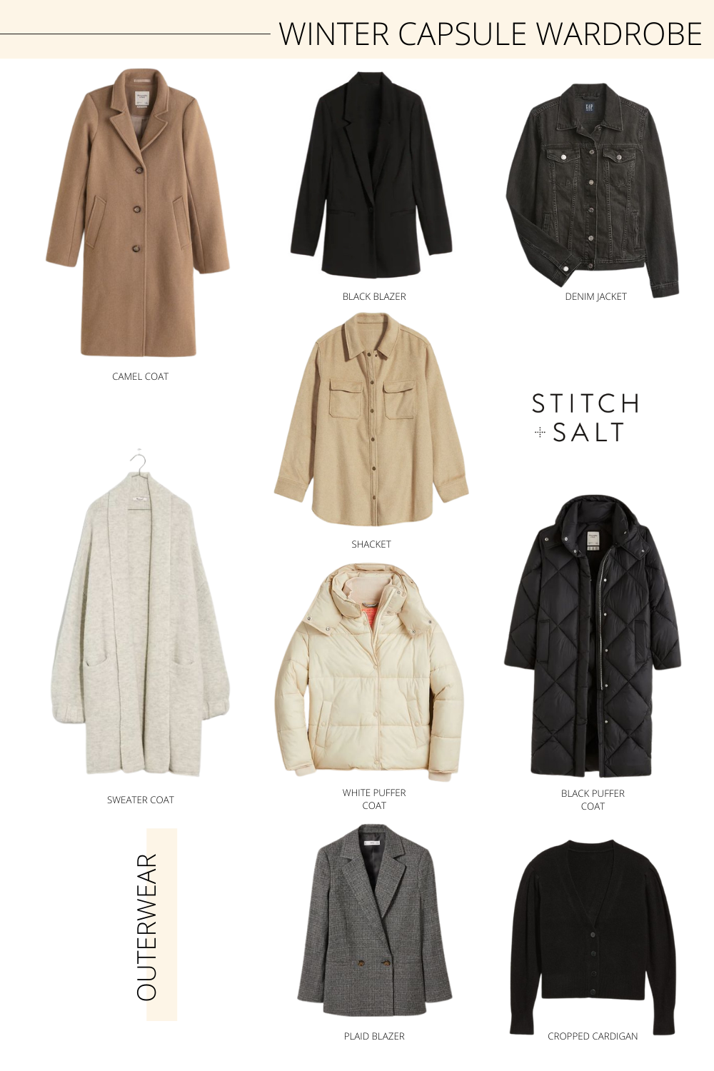 a collage graphic with outerwear for my winter capsule wardrobe