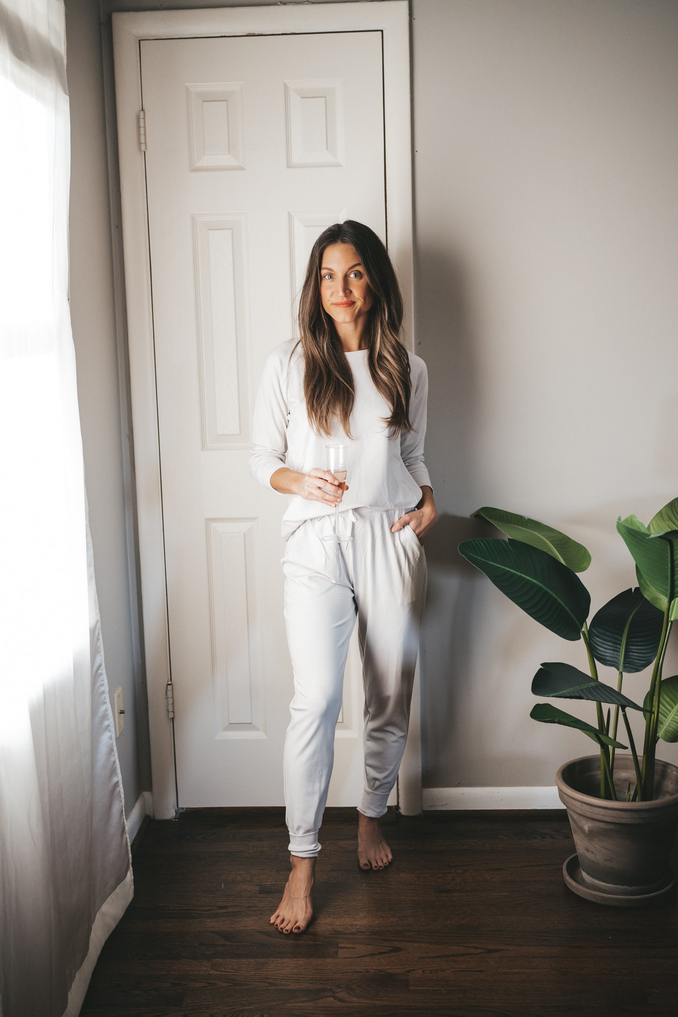 winter outfit idea with a gray jogger set
