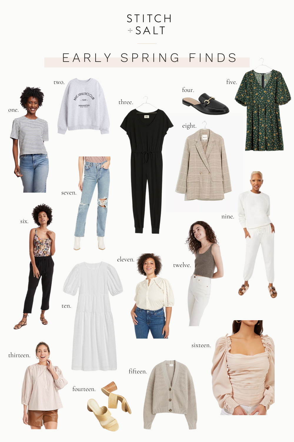 a collage graphic with spring wardrobe finds