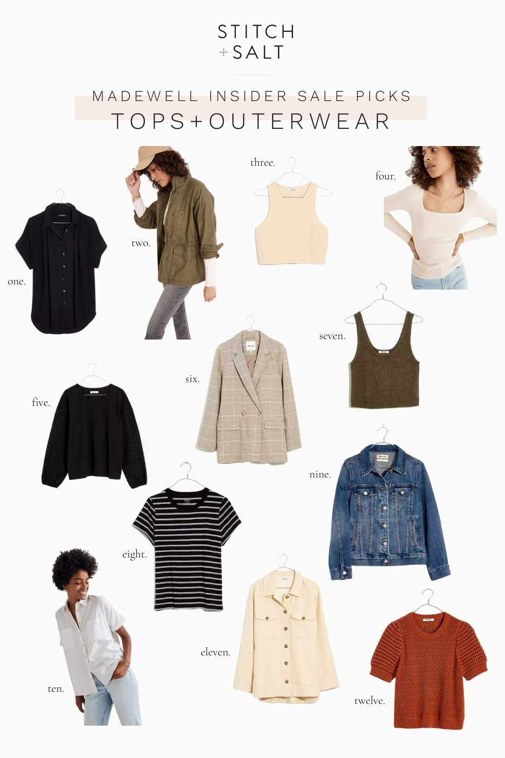 a collage graphic with tops and outerwear from the Madewell Insider