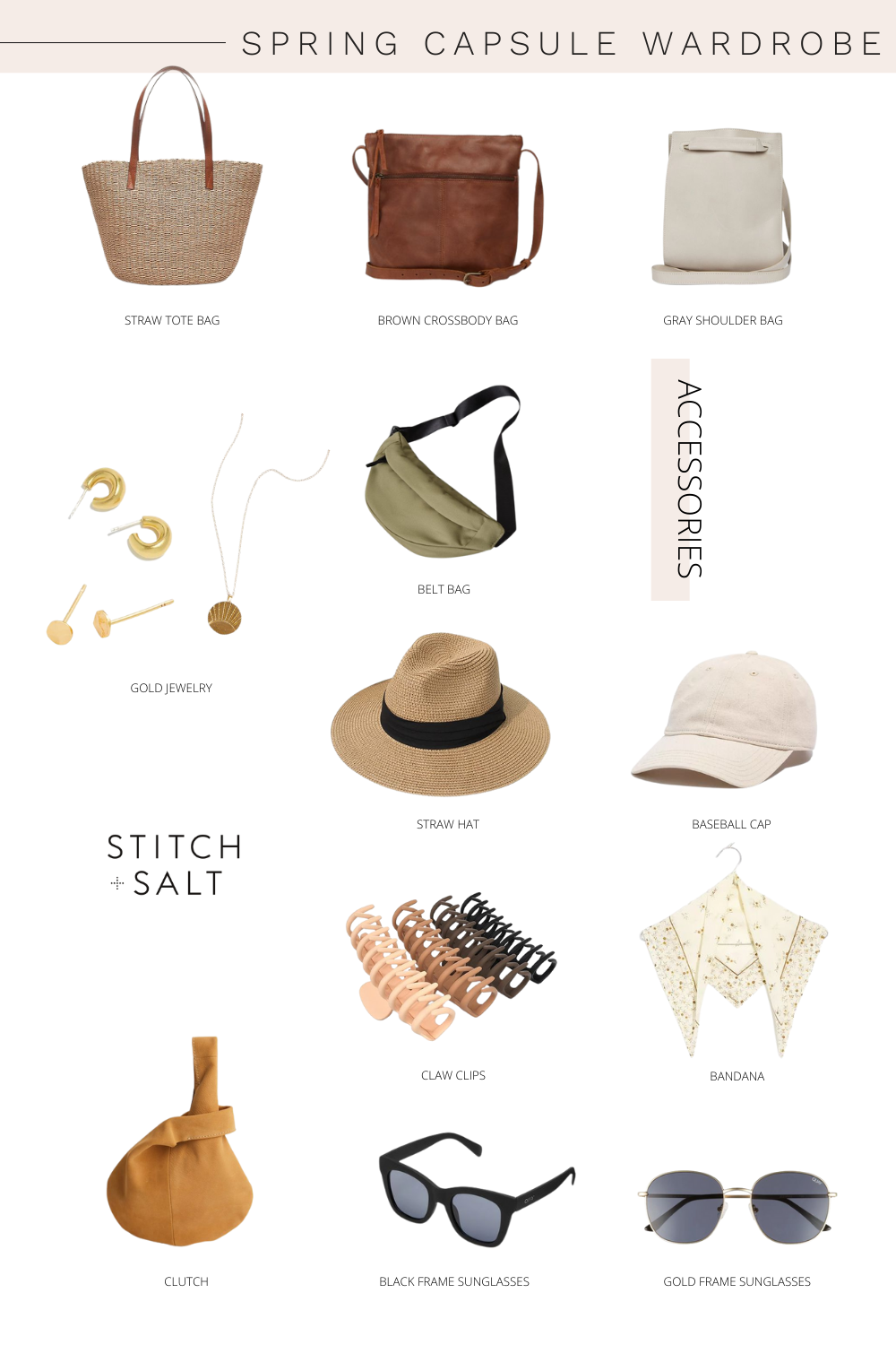 a collage graphic with pieces for a spring accessories capsule