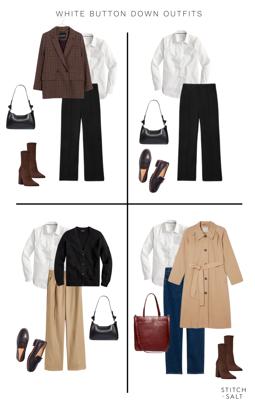 workwear outfit ideas with a white button down