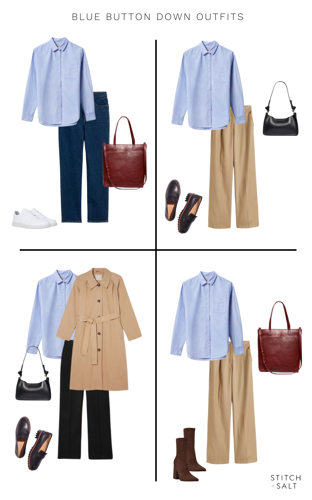 workwear outfit ideas with a blue button down