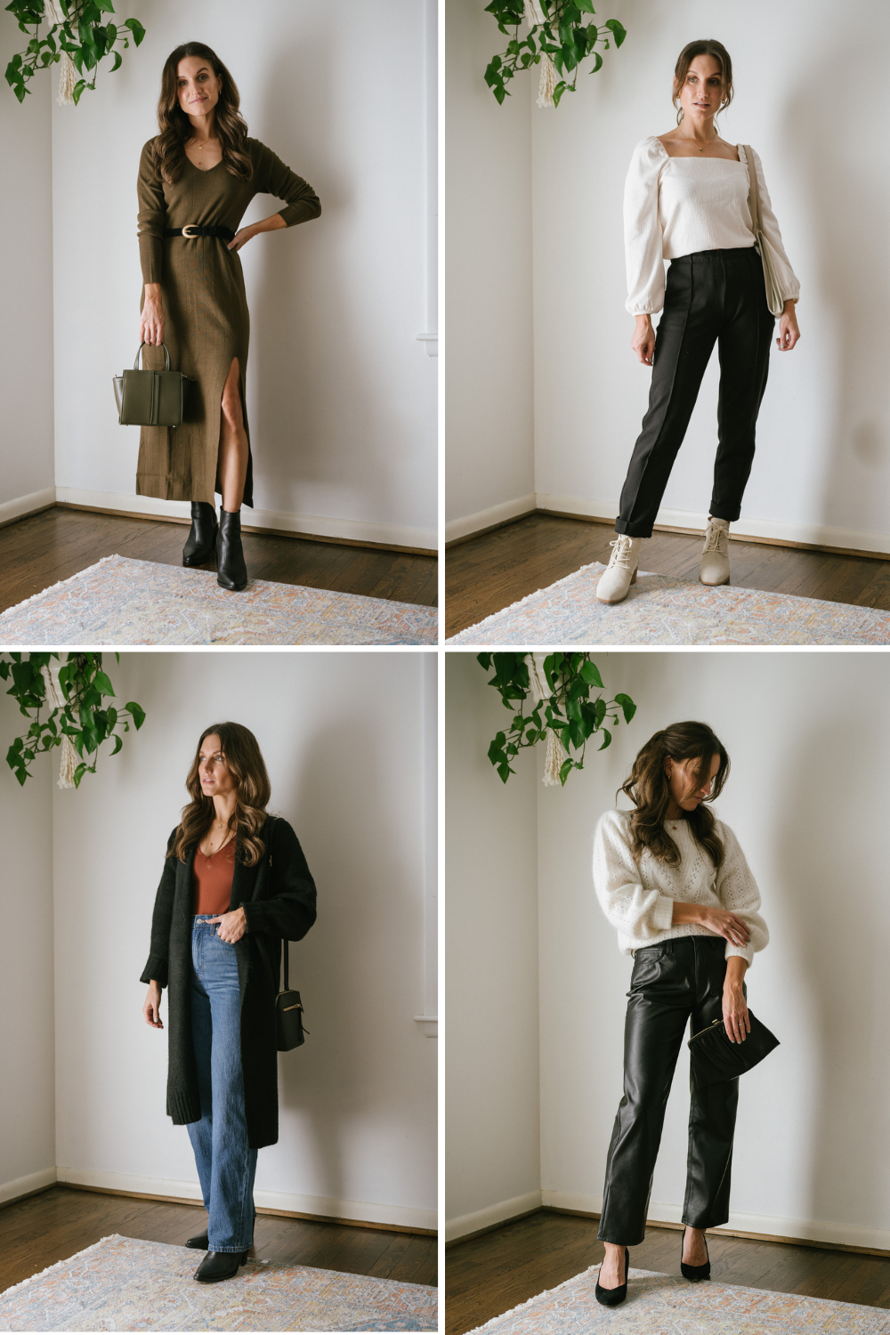a collage graphic with four Thanksgiving outfit ideas for 2022