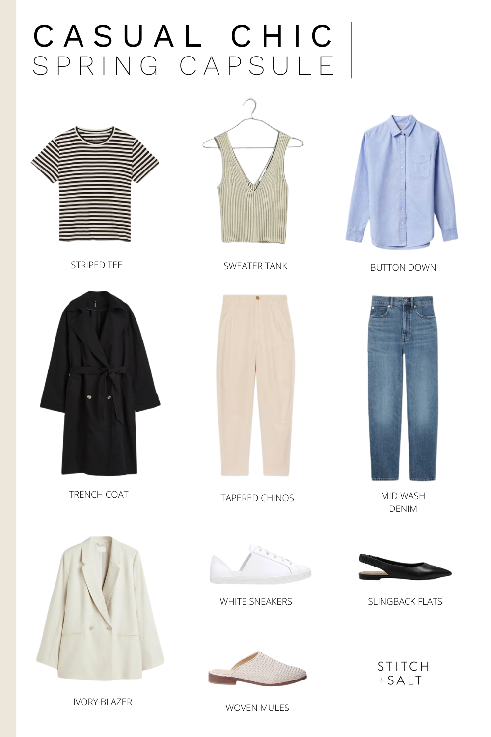 a ten piece casual chic spring capsule wardrobe